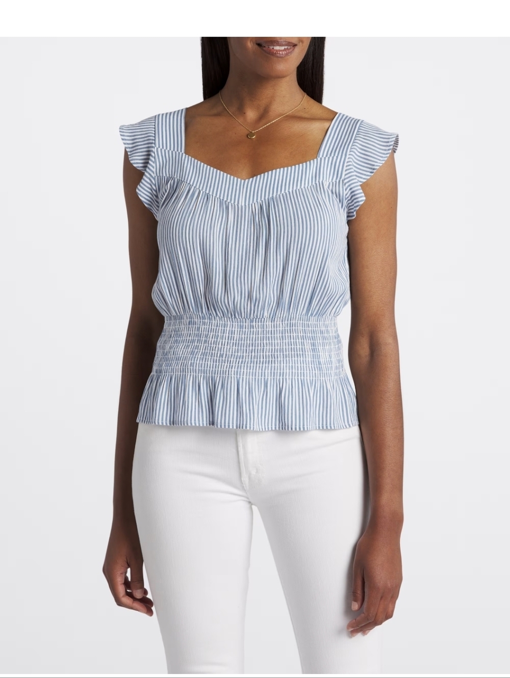 Market & Spruce Blue and White Striped Smocked Tank Top